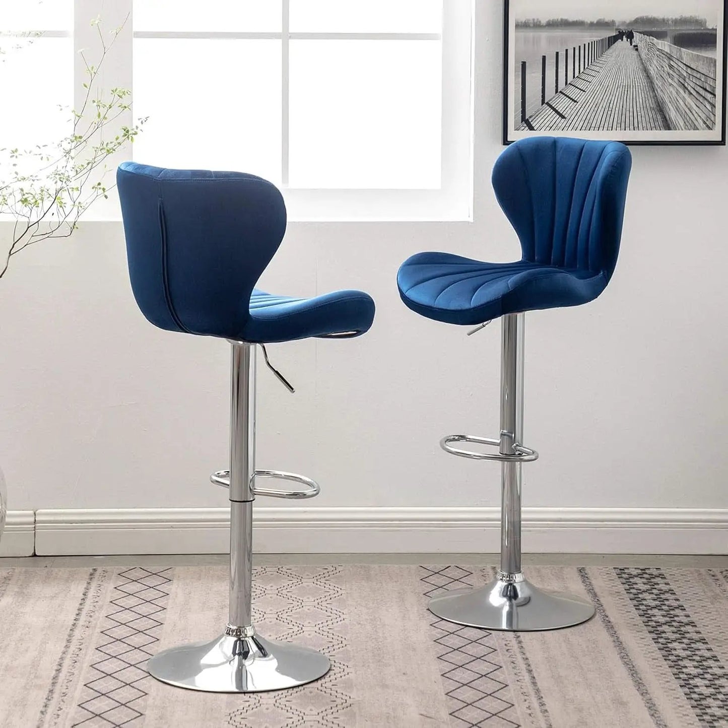 Blue Velvet Adjustable Swivel Bar Stools Set of 2 Modern from PriceLows™