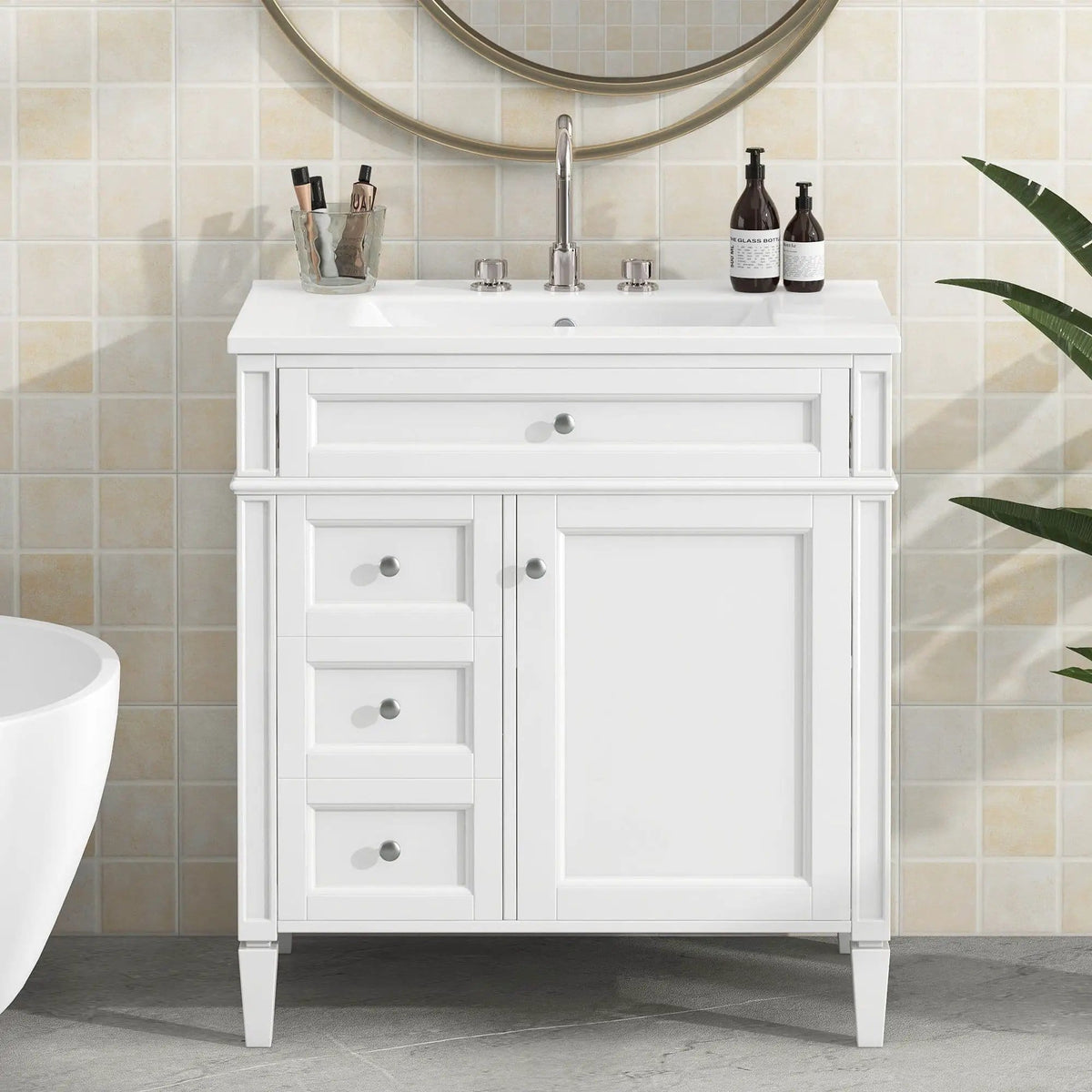 Bathroom Vanity With Top Sink, Modern Bathroom Storage Cabinet With 2 Drawers And A | 30 x 18.3 x 33.8 in | 2-Drawer | Bathroom