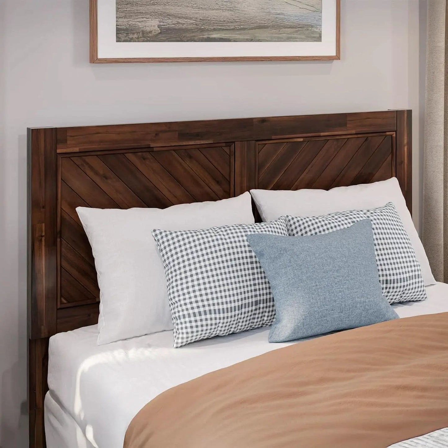 Rustic Solid Wood Headboard With USB Charging Station from PriceLows™