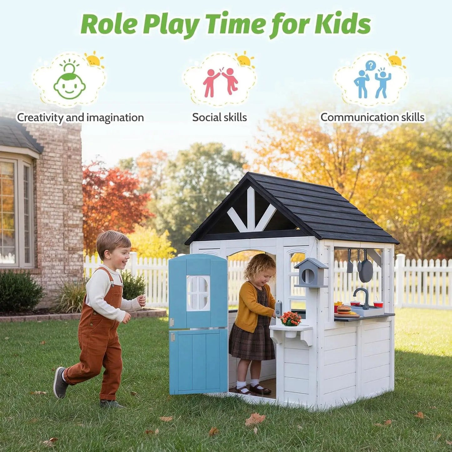 Natural Cedar Outdoor Kids Playhouse With Kitchenette from PriceLows™
