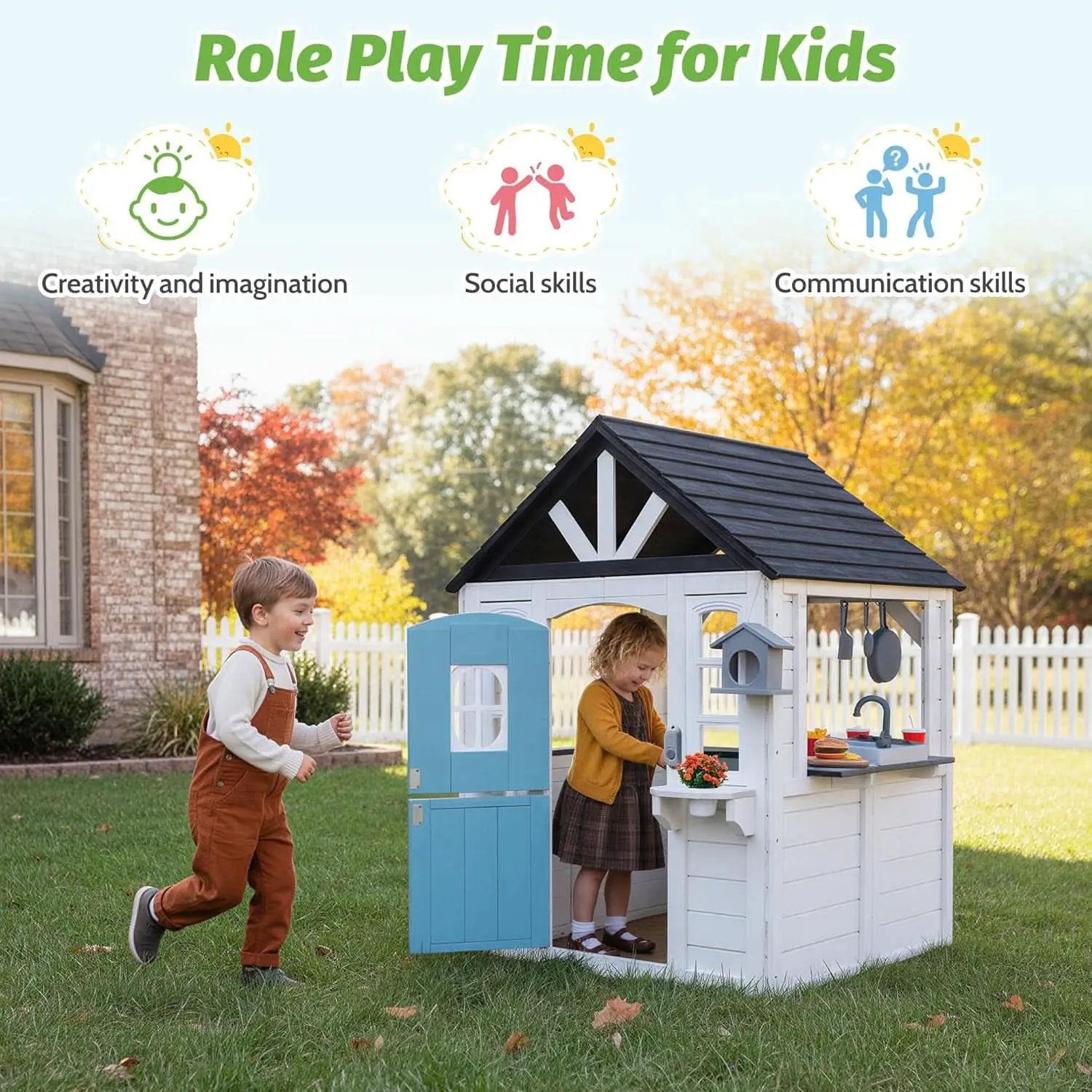 Natural Cedar Outdoor Kids Playhouse With Kitchenette from PriceLows™