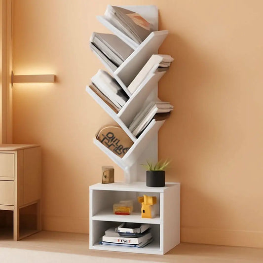 6 Tier Tree Bookshelf Tall Bookcase With Storage Cabinet White from PriceLows™