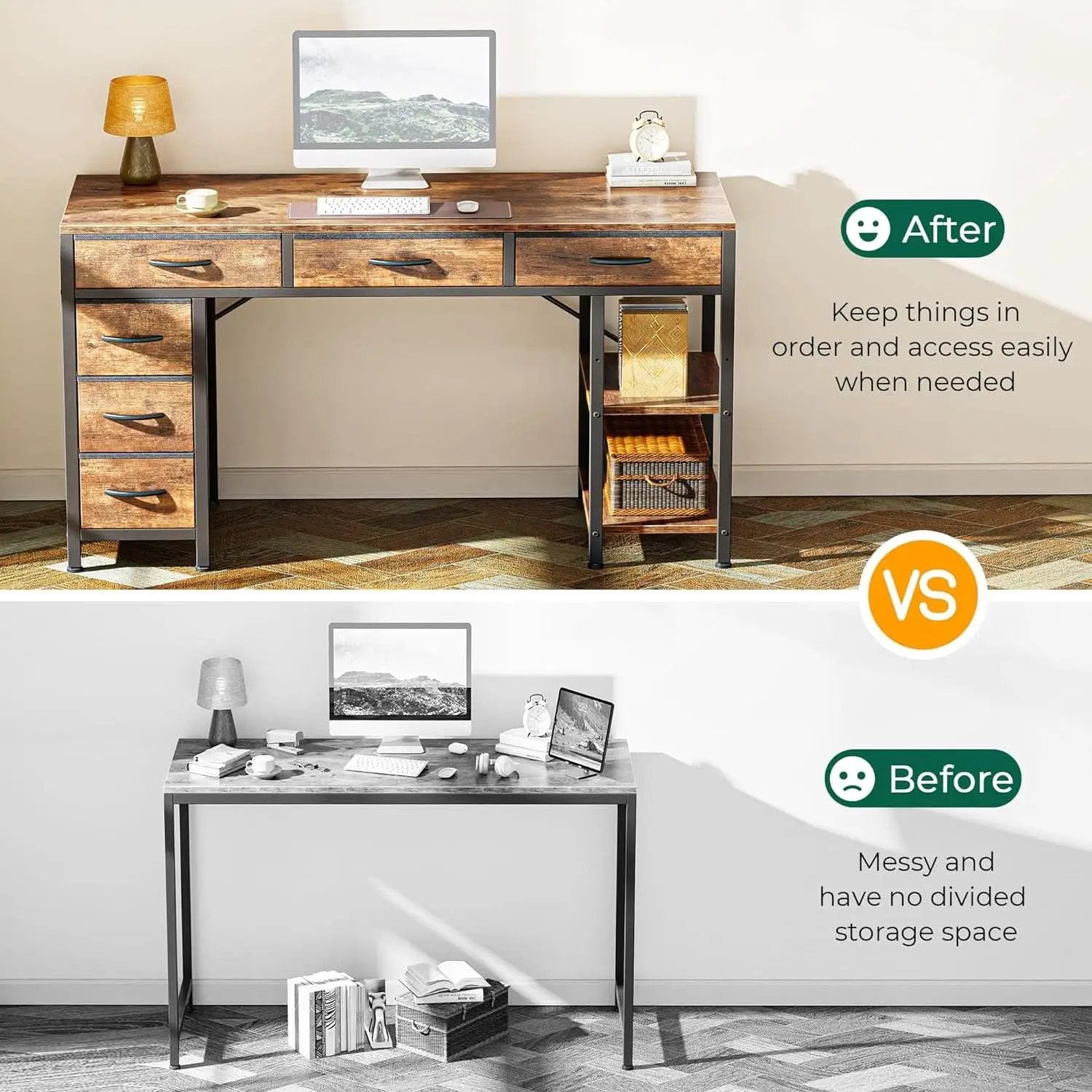 Rustic Brown 47 Inches Corner Desk Storage Solutions from PriceLows™