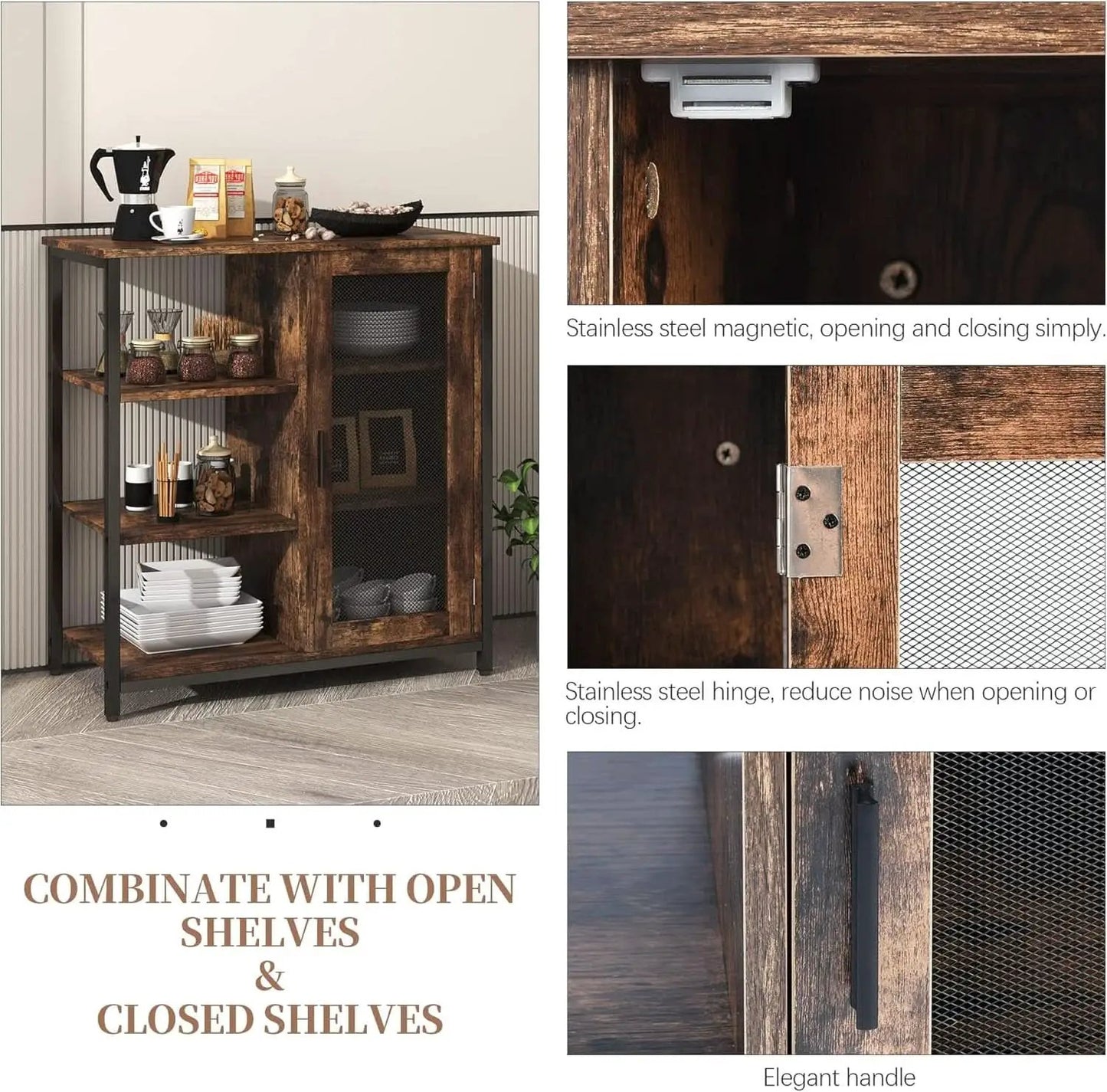 Mini Coffee Bar Cabinet 27.5 Inch Brown Finish Storage Unit from PriceLows™