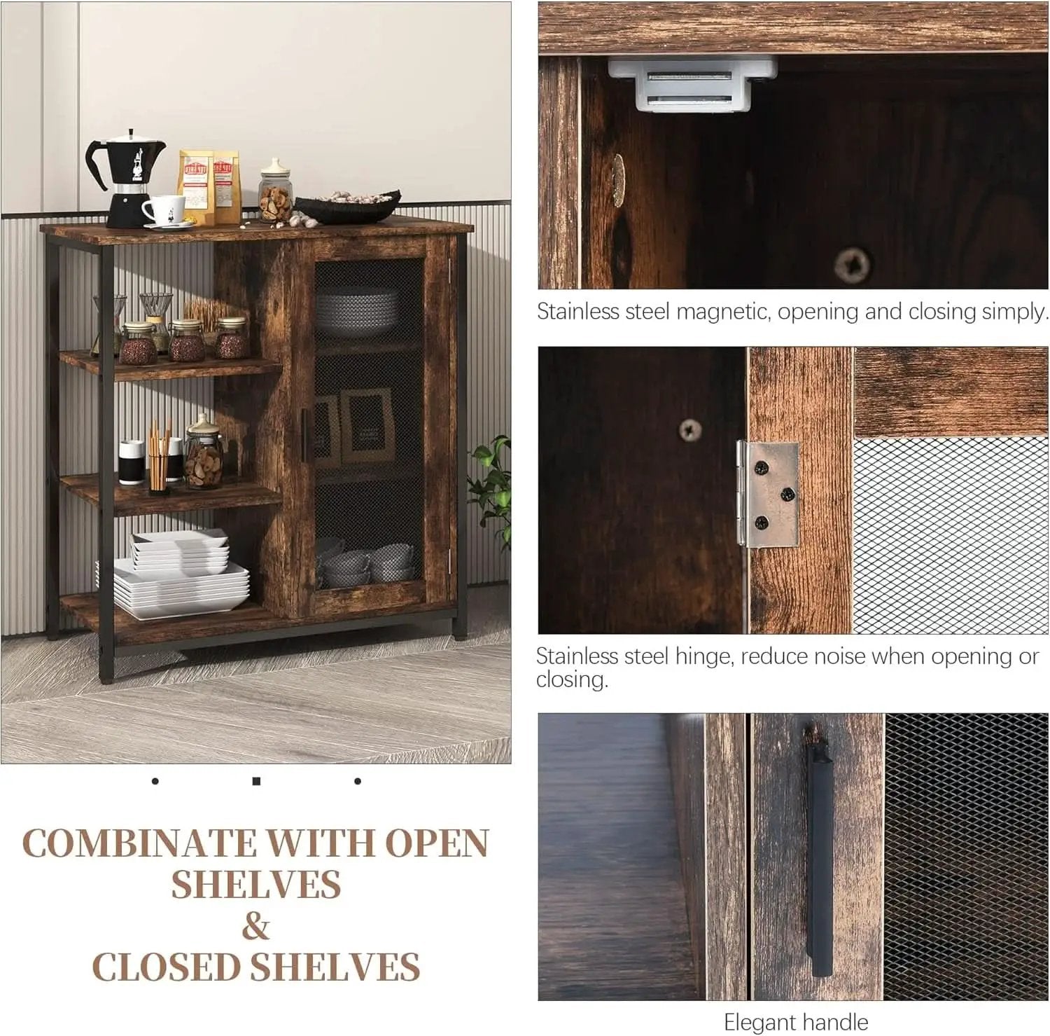 Mini Coffee Bar Cabinet 27.5 Inch Brown Finish Storage Unit from PriceLows™