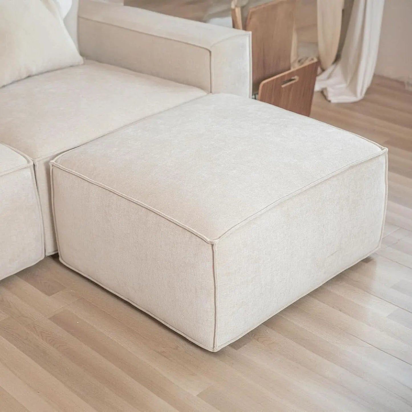 Modular Sectional Sofa Set Linen Cream With Ottoman And Chaise from PriceLows™