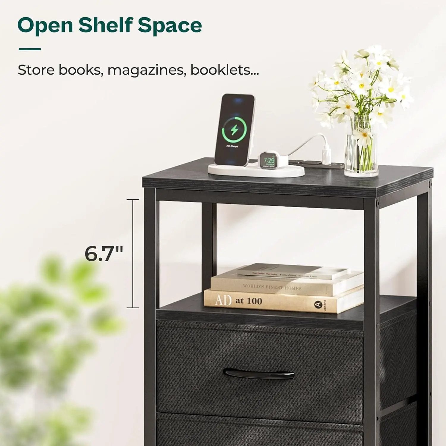 Black Five Drawer Dresser With Integrated Charging Station from PriceLows™