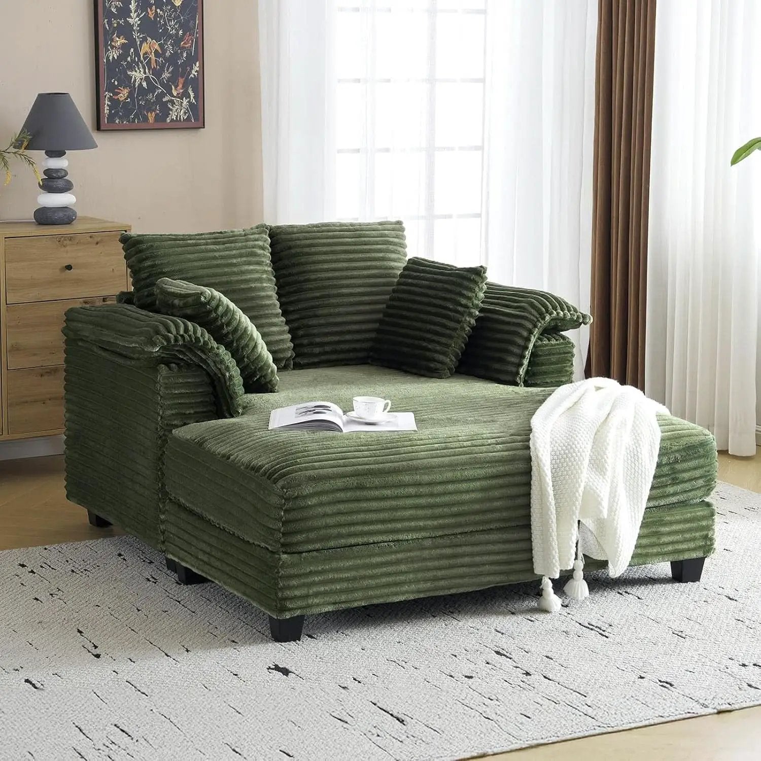 56-Inch Oversized Corduroy Lounge Chair With Armrests from PriceLows™