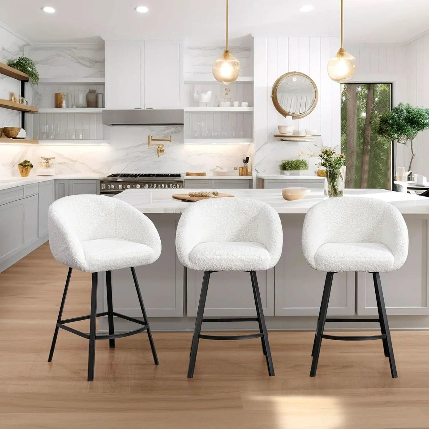 26 Inch Swivel Counter Stool White Sherpa Upholstered Bar Stool For Kitchen Counter from PriceLows™
