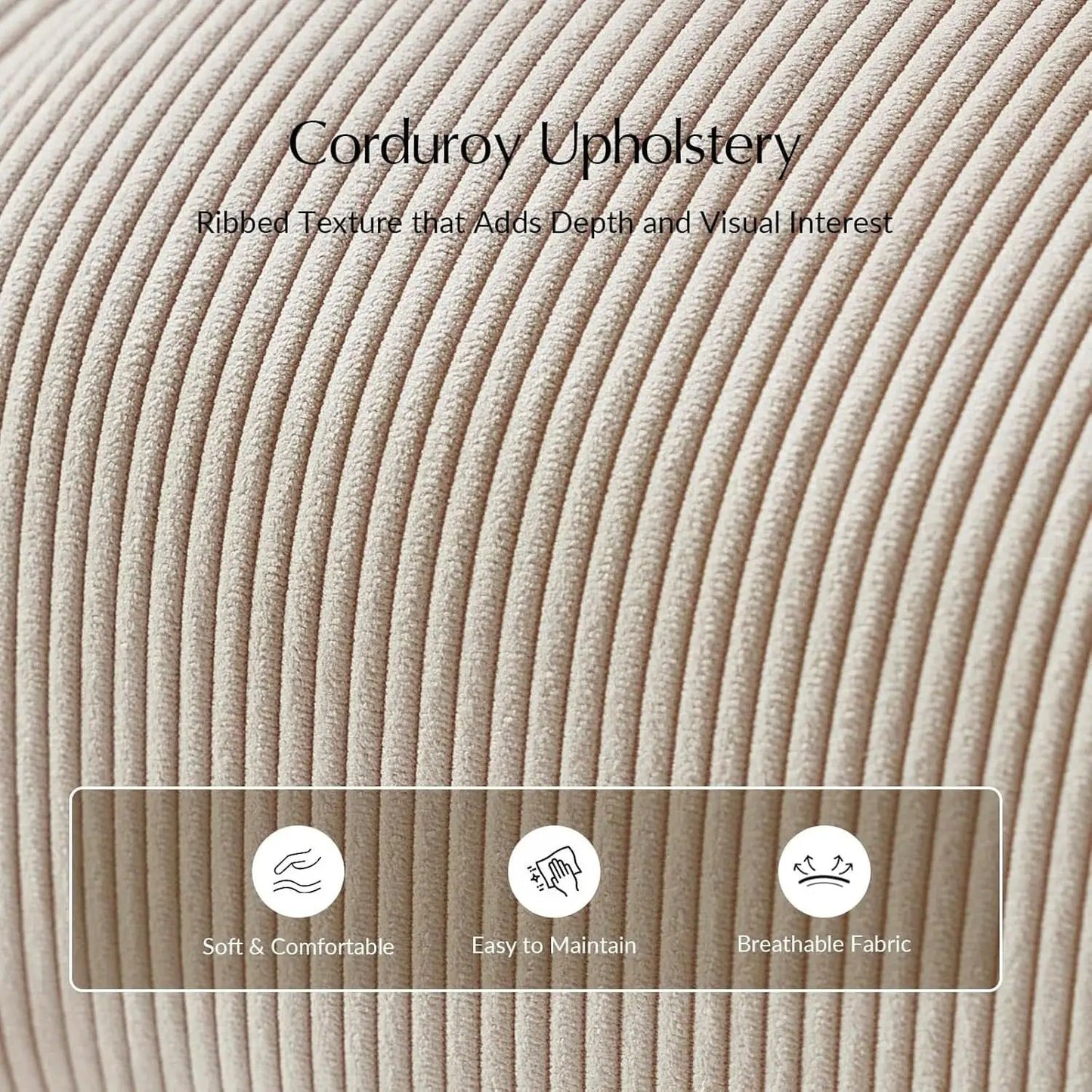 Beige Corduroy Ottoman With Contemporary Wood Legs from PriceLows™