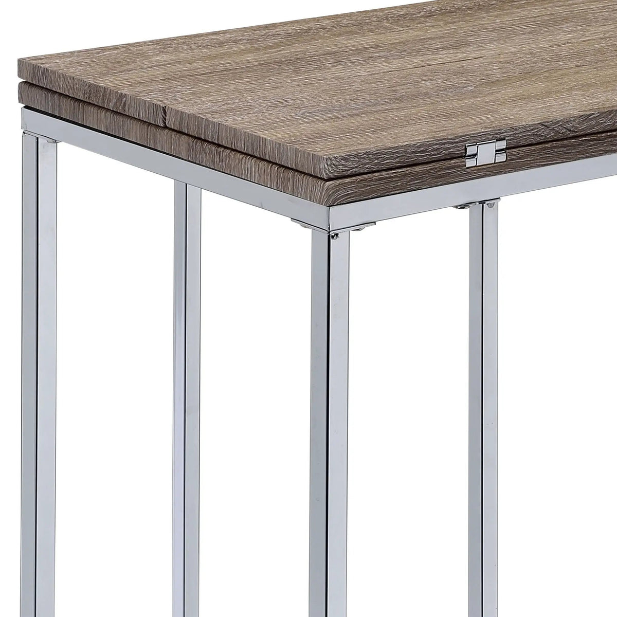 Danson Weathered Accent Table | Oak Finish | Folding Swivel Extension Top | Geometric Metal Base