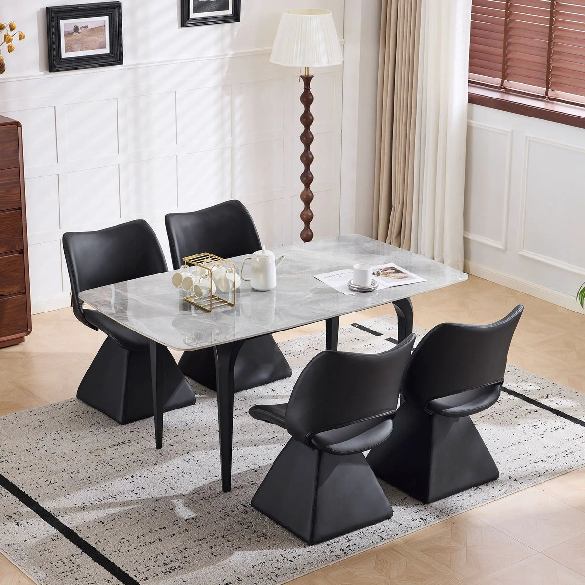Modern Swivel Dining Chair | High Back | Faux Leather | Black