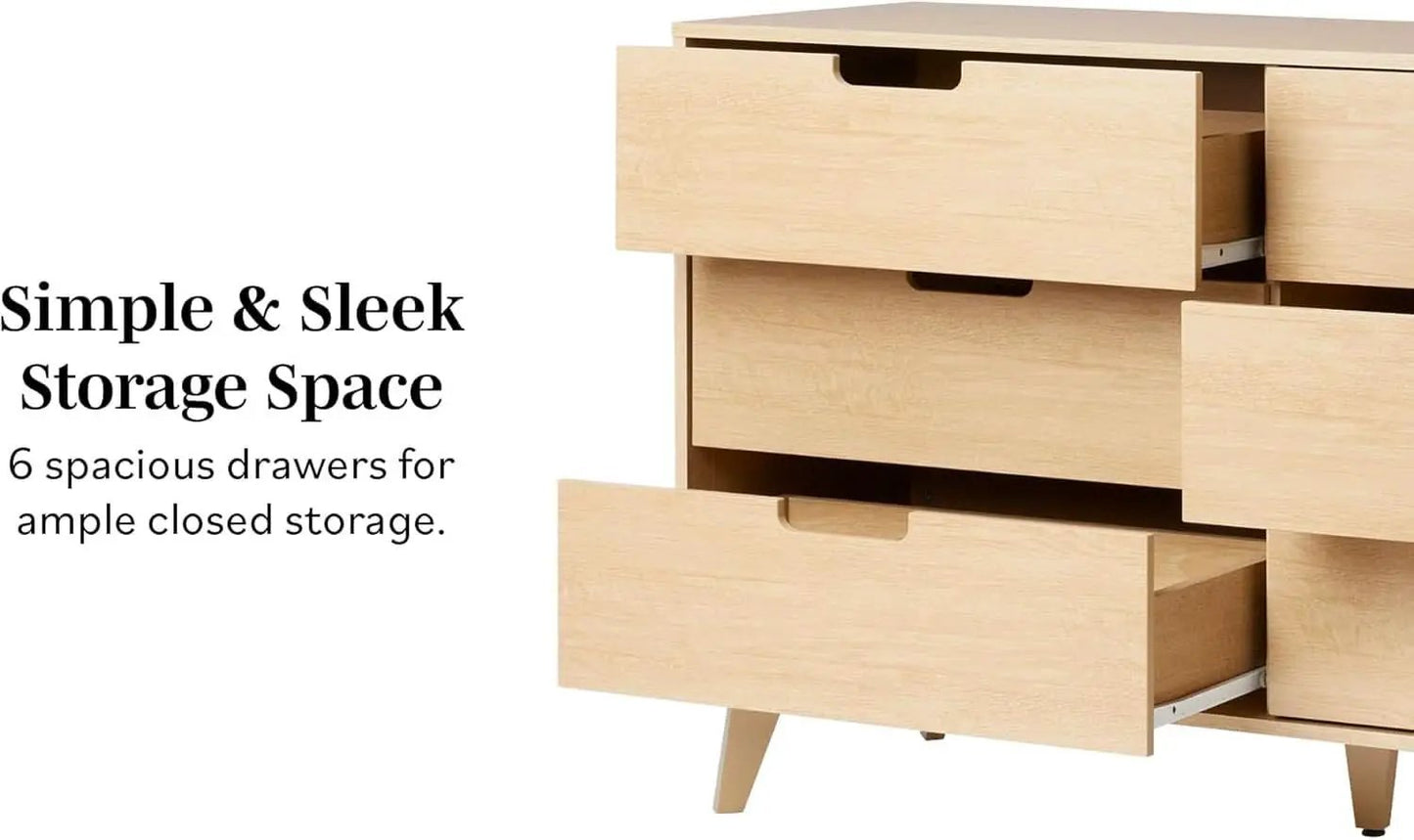 Mid-Century Modern 6-Drawer Dresser, 52 Inch Width from PriceLows™