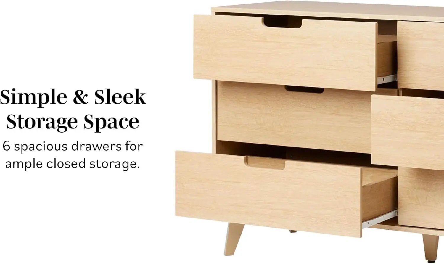 Mid-Century Modern 6-Drawer Dresser, 52 Inch Width from PriceLows™