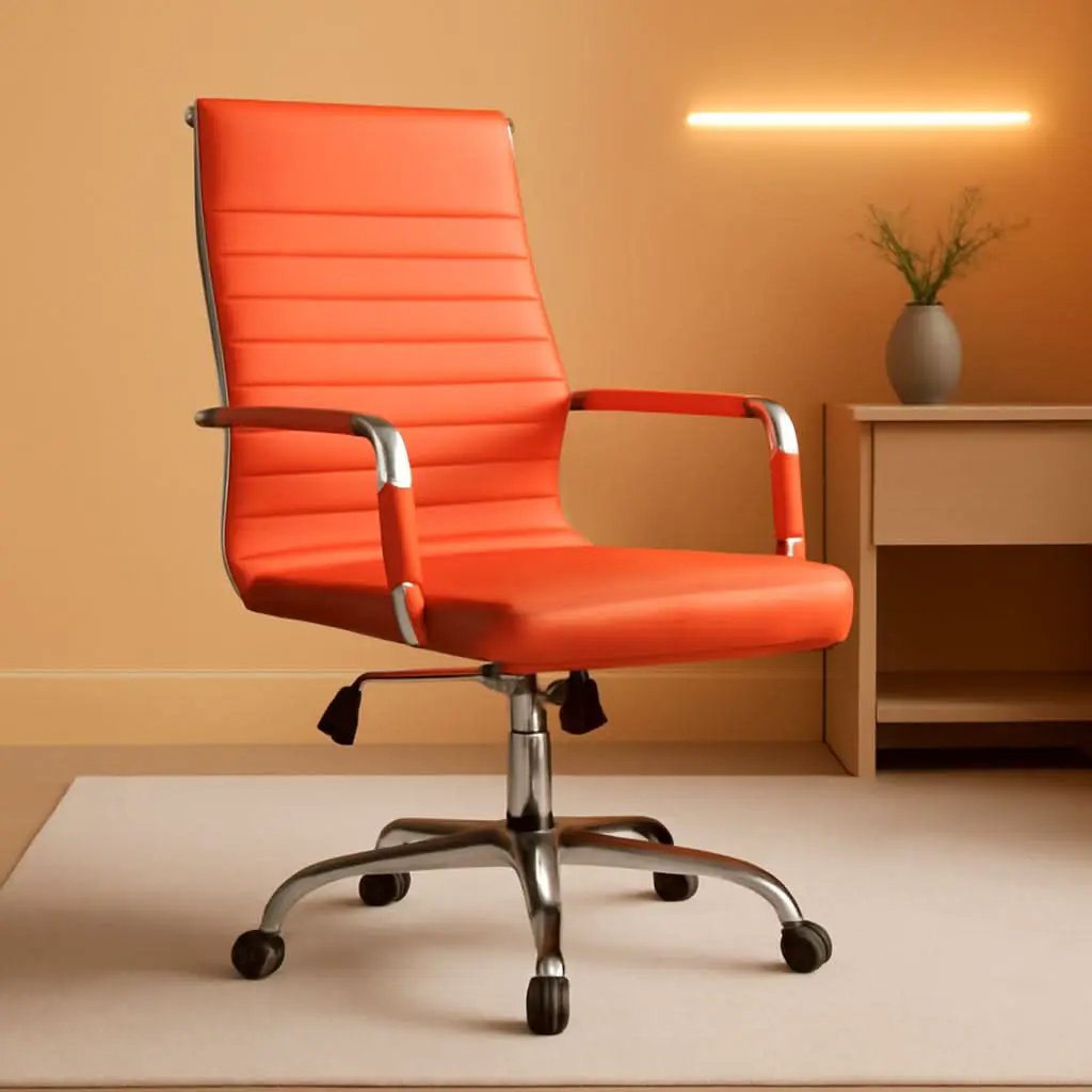 Orange Ribbed Leather Office Desk Chair Adjustable Height from PriceLows™