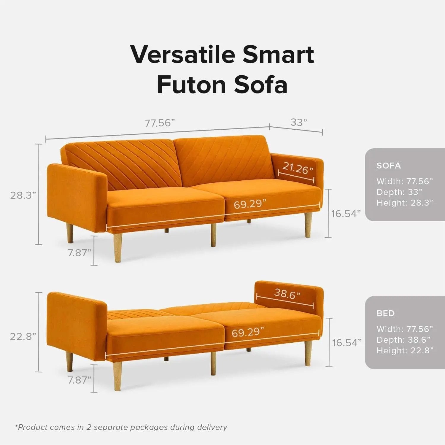 Chloe Futon Sofa Bed With Tapered Legs Adjustable Back from PriceLows™