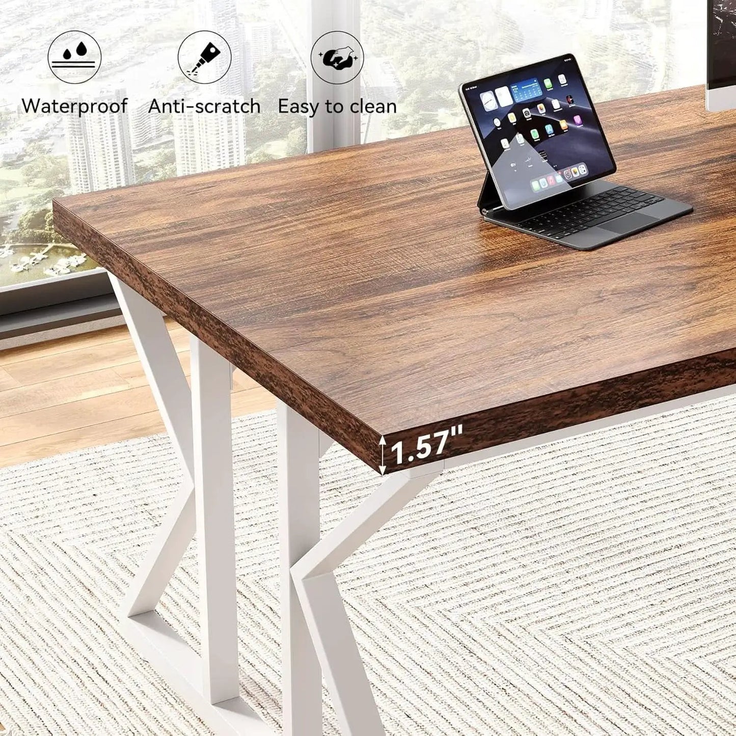 78.7 Inch Rustic Executive Desk For Home Office Brown-White from PriceLows™