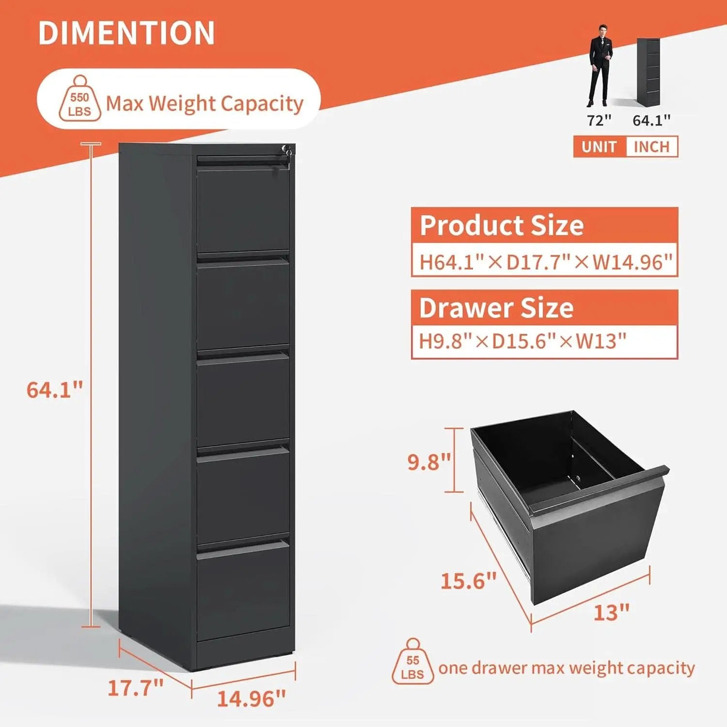 Metal 5 Drawer Vertical File Cabinet With Lock For A4 Letter Legal from PriceLows™