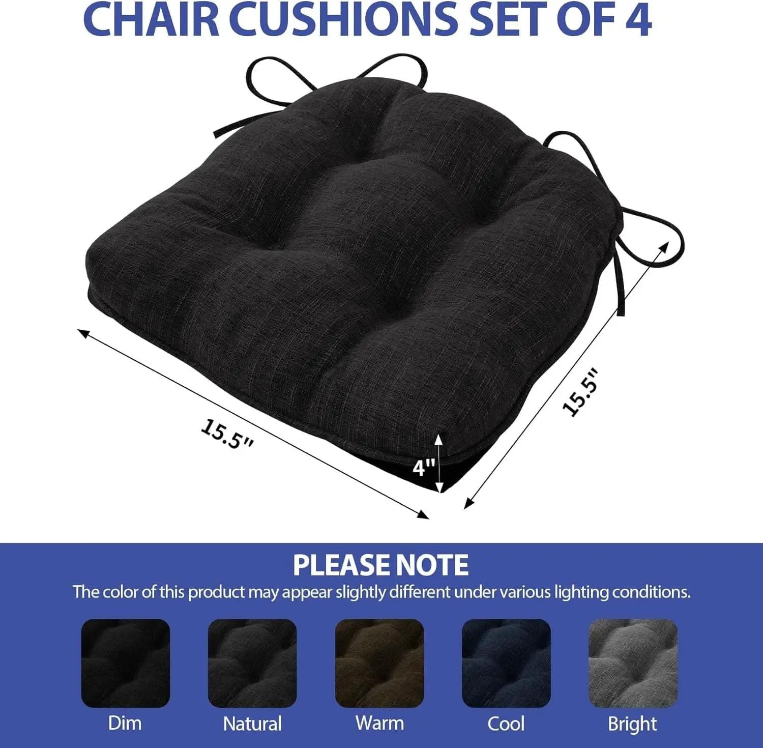 Chair Cushions 4 Pack Memory Foam With Non Slip Backing 15.5x15.5x4 Black from PriceLows™