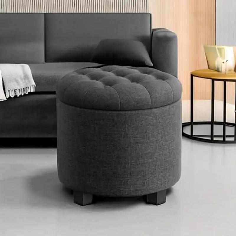 Dark Gray Round Ottoman 17InchesDiameter With Storage from PriceLows™
