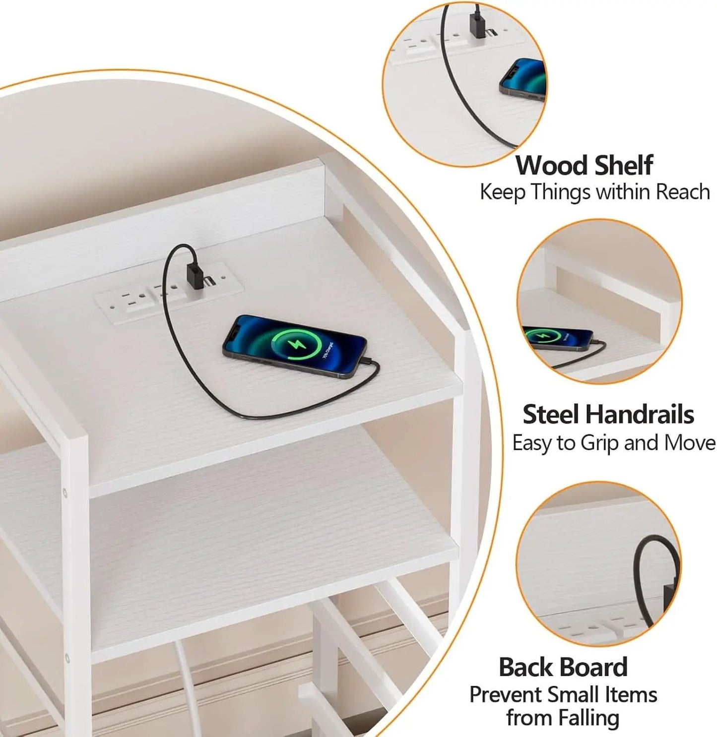 White Nightstand With Charging Station And RGB LED Lighting from PriceLows™