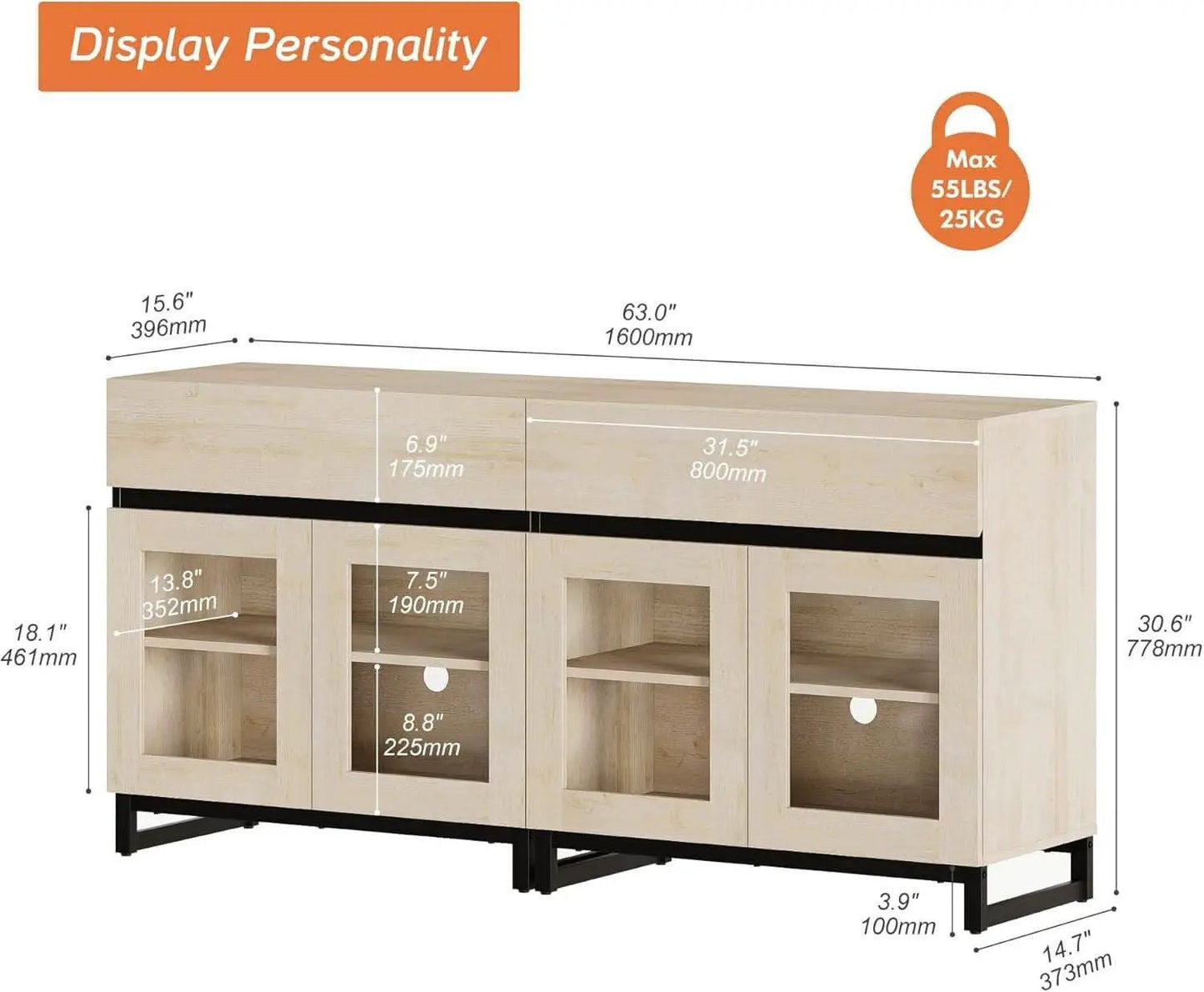 Oak Sideboard Buffet With Glass Doors Light Finish from PriceLows™