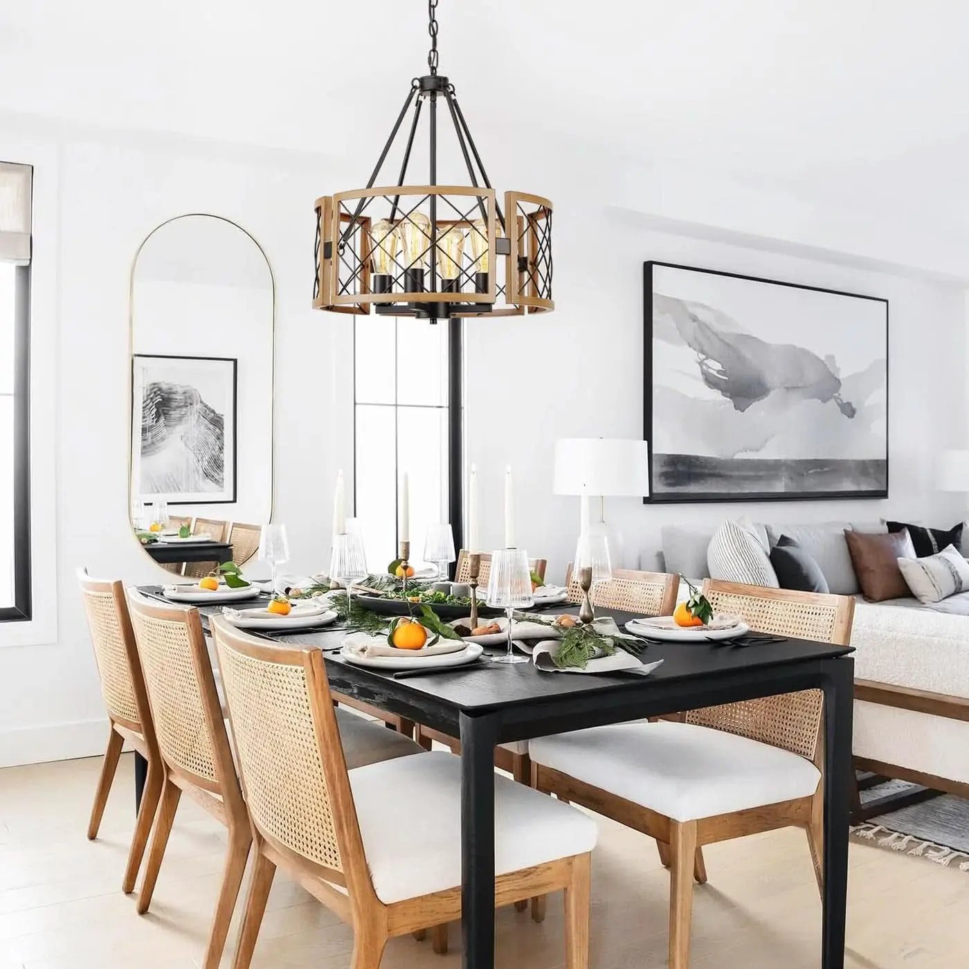 D19 Inch Farmhouse Chandelier 4 Light Pendant Black Oak from PriceLows™