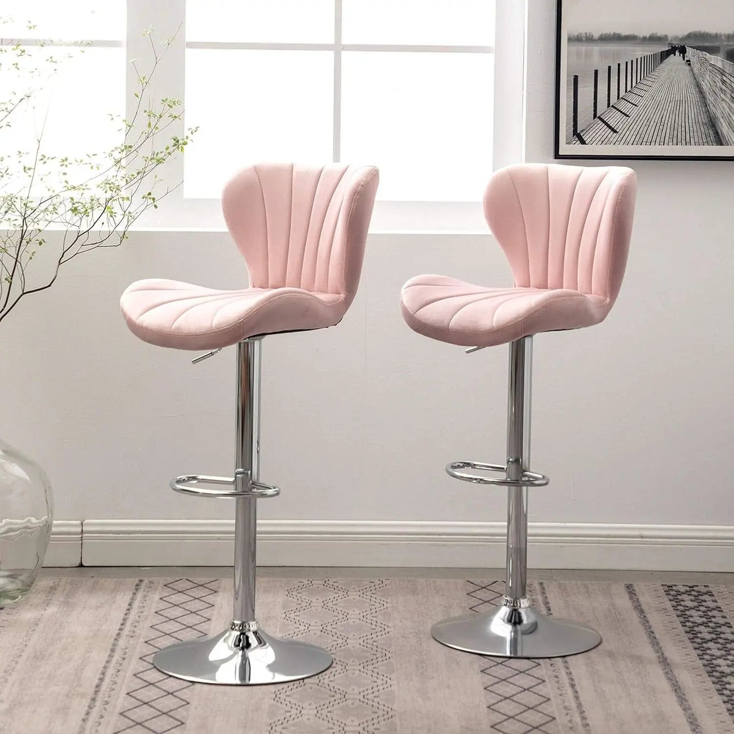 Pink Velvet Adjustable Swivel Barstools Set Of Two from PriceLows™