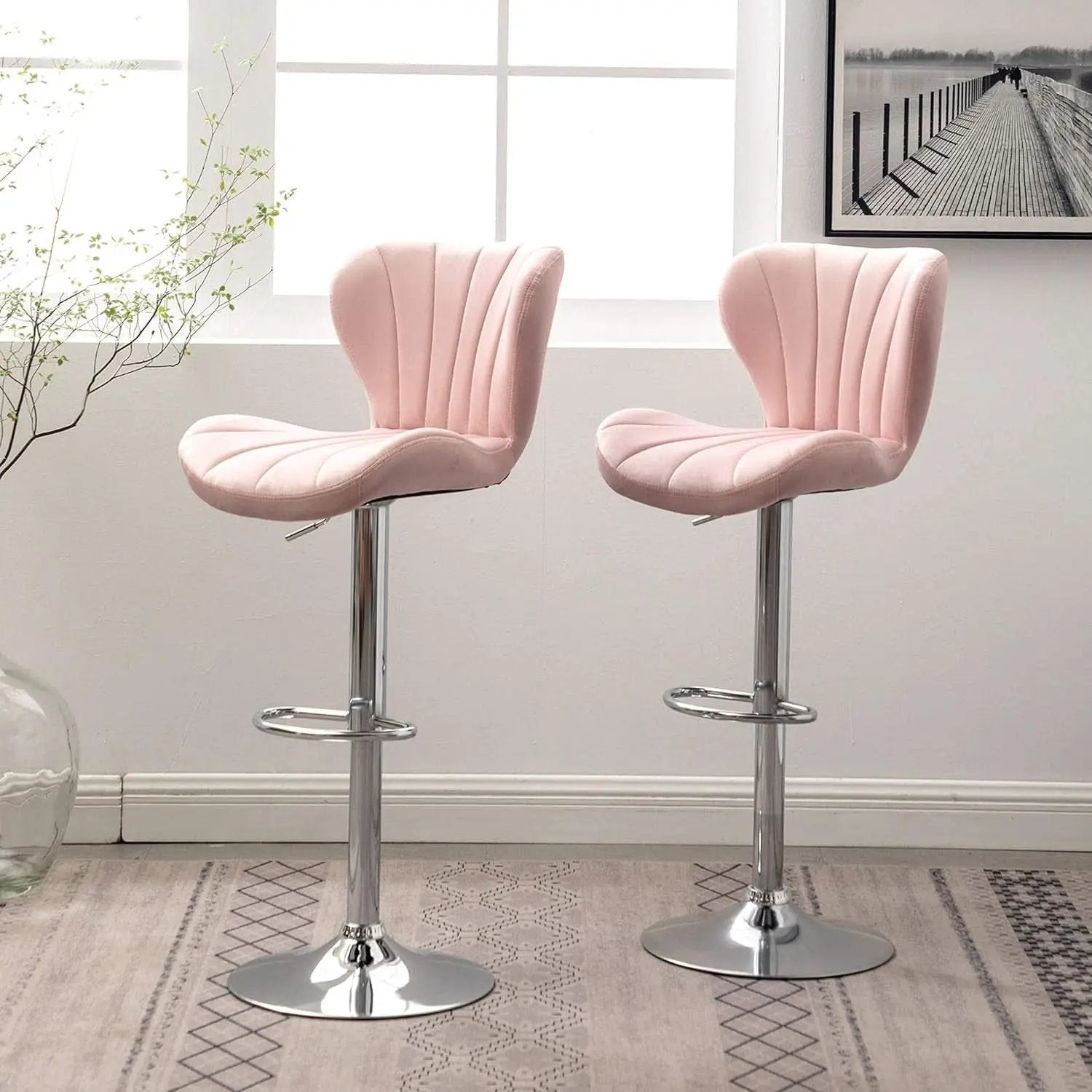 Pink Velvet Adjustable Swivel Barstools Set Of Two from PriceLows™