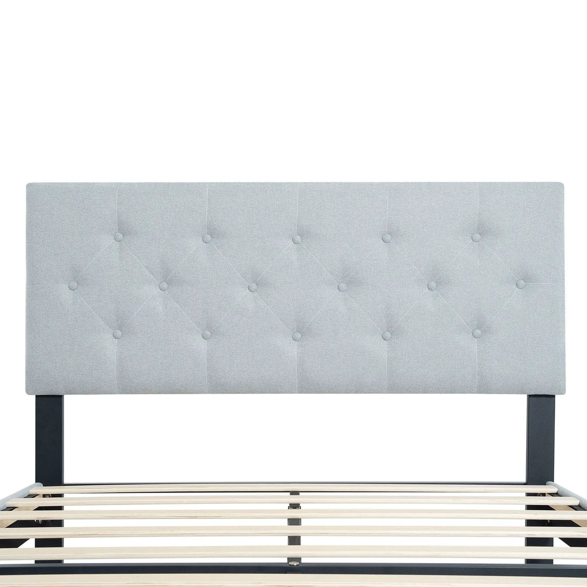 Platform Bed Frame | Button Tufted Headboard | Box Spring Free
