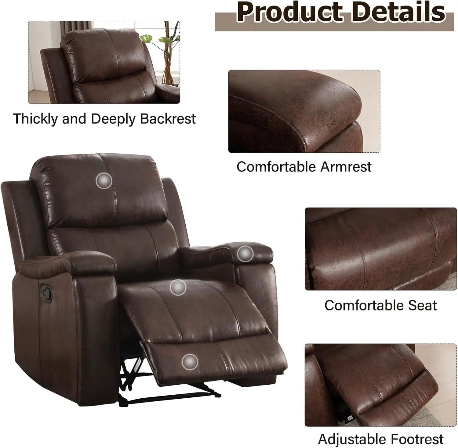 Leather Recliner Chair Red Brown With Concealed Cup Holders from PriceLows™