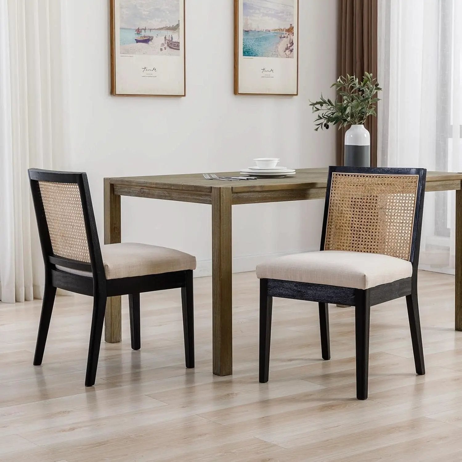Rattan Dining Chairs Set Of Six Two Tone Black Cream Finish from PriceLows™
