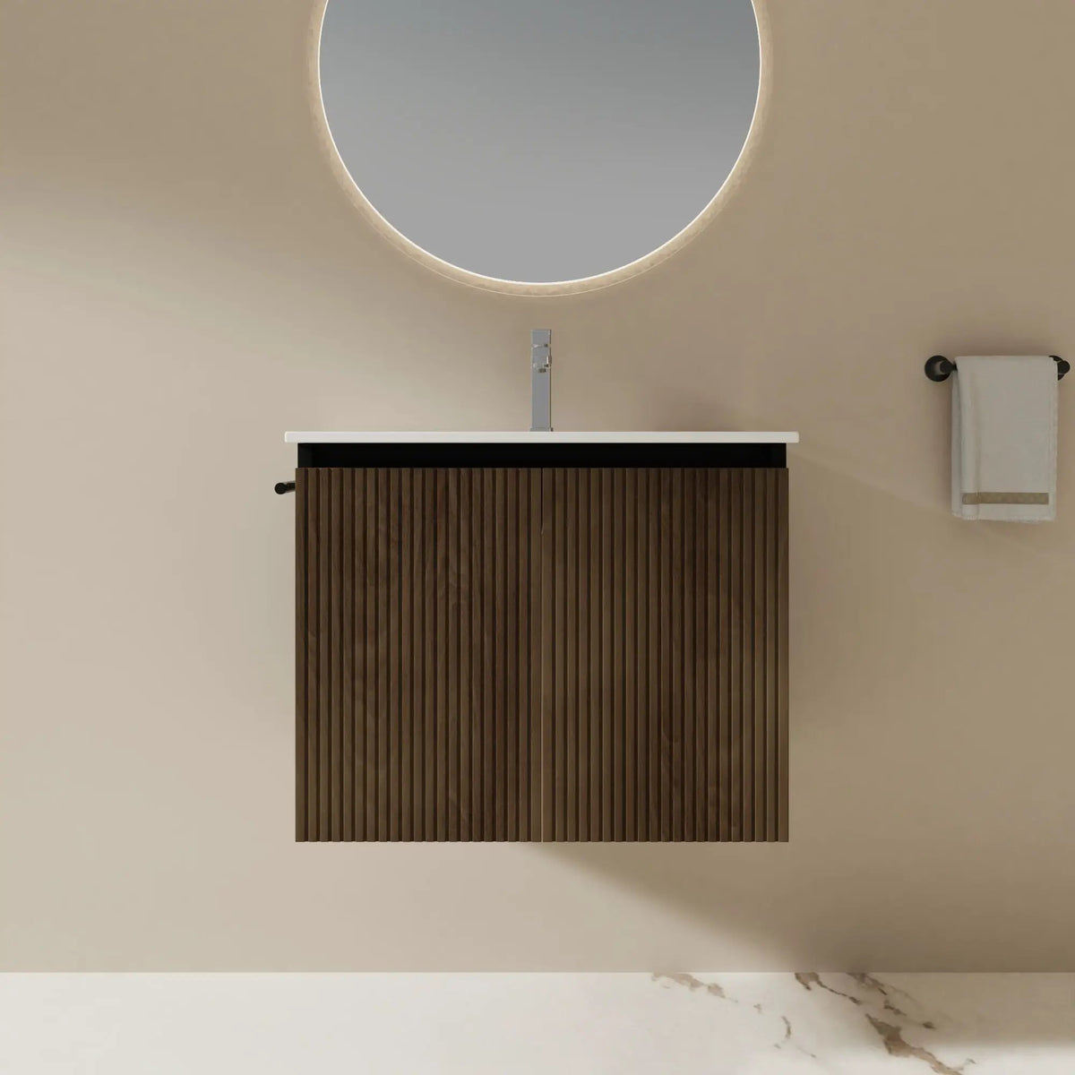 Floating Bathroom Vanity Combo | Wall-Mounted | Integrated Sink | Towel Rack Included