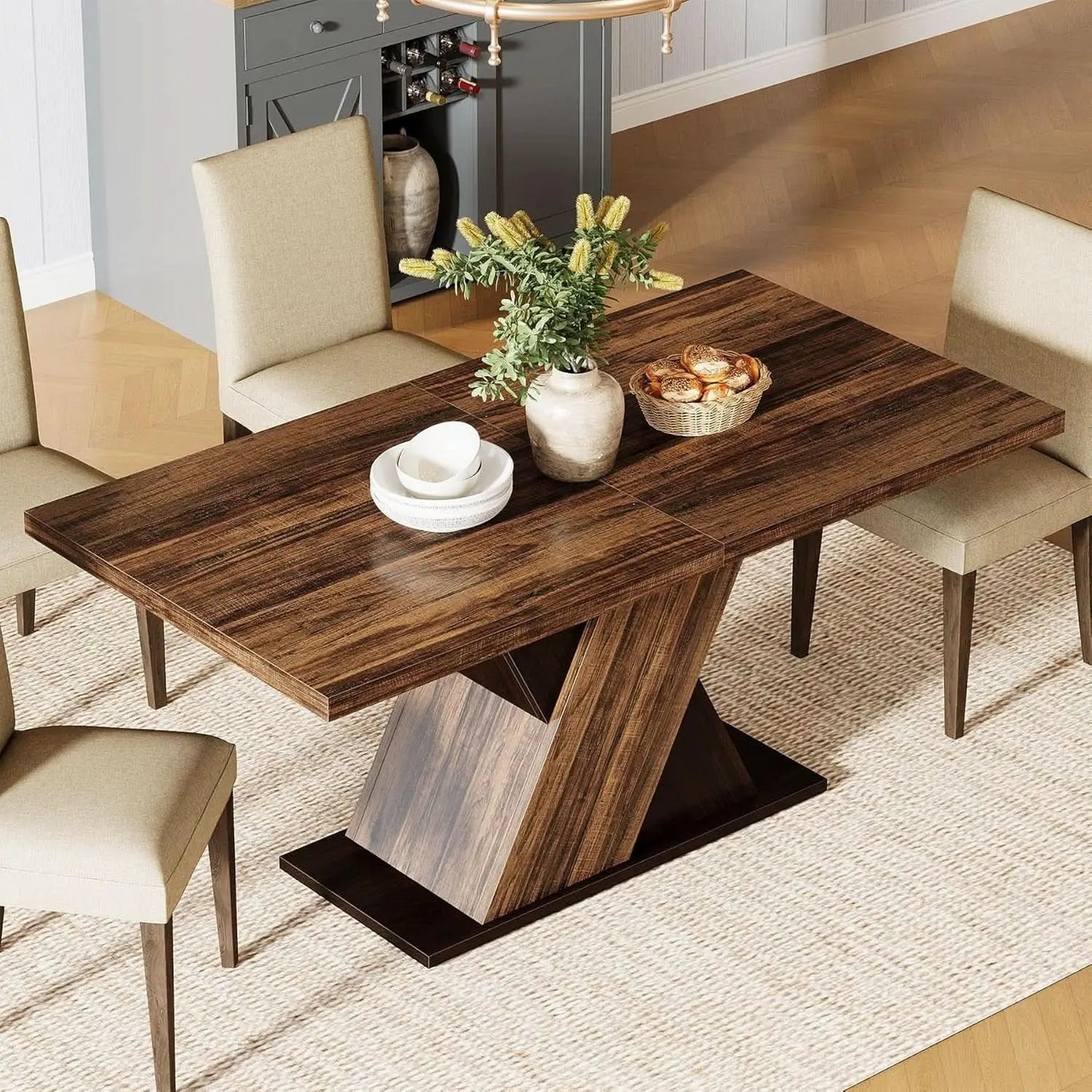 55 Inch Rustic Brown Farmhouse Dining Table For Four from PriceLows™