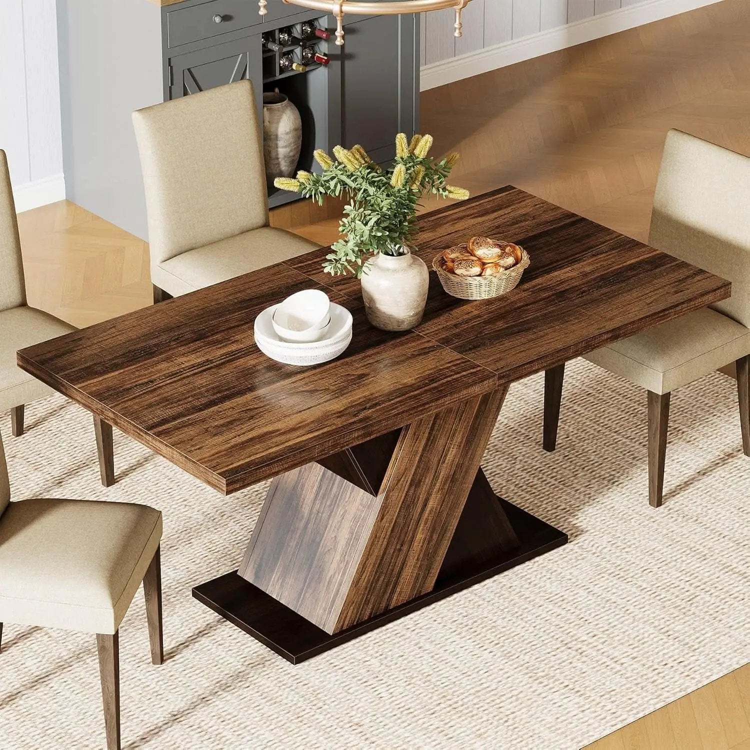 55 Inch Rustic Brown Farmhouse Dining Table For Four from PriceLows™