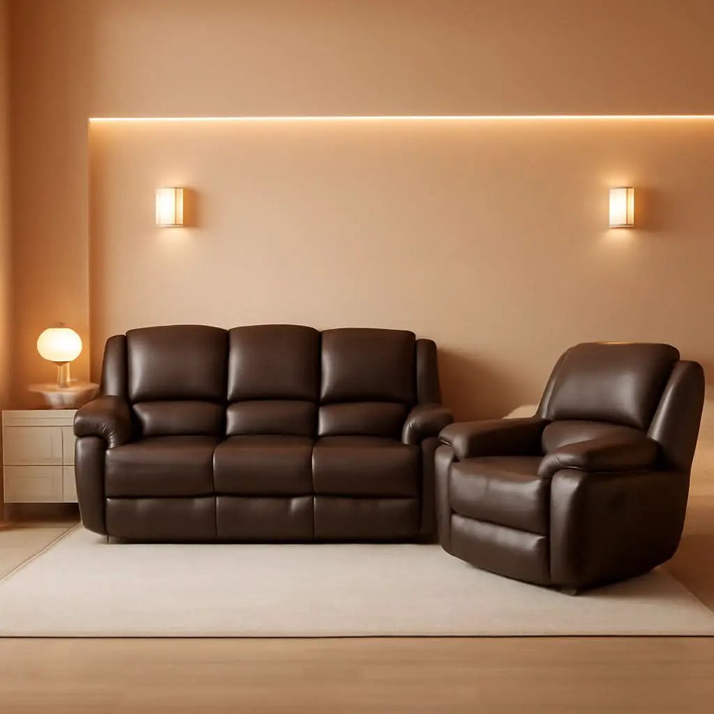 Brown Faux Leather Sofa and Loveseat Set Two Piece from PriceLows™