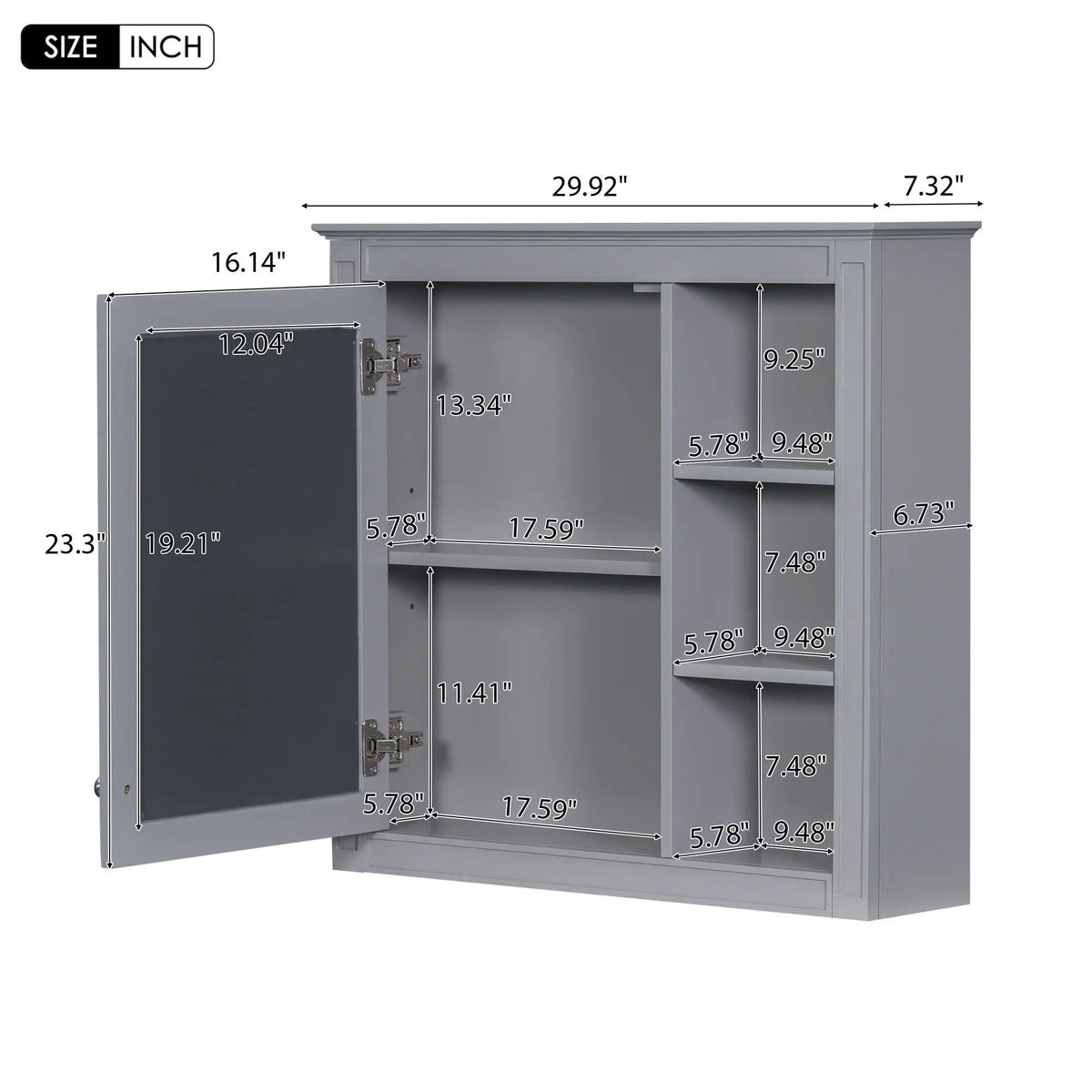 Modern Wall Mounted Medicine Cabinet | 3 Open Shelves | Mirror Door