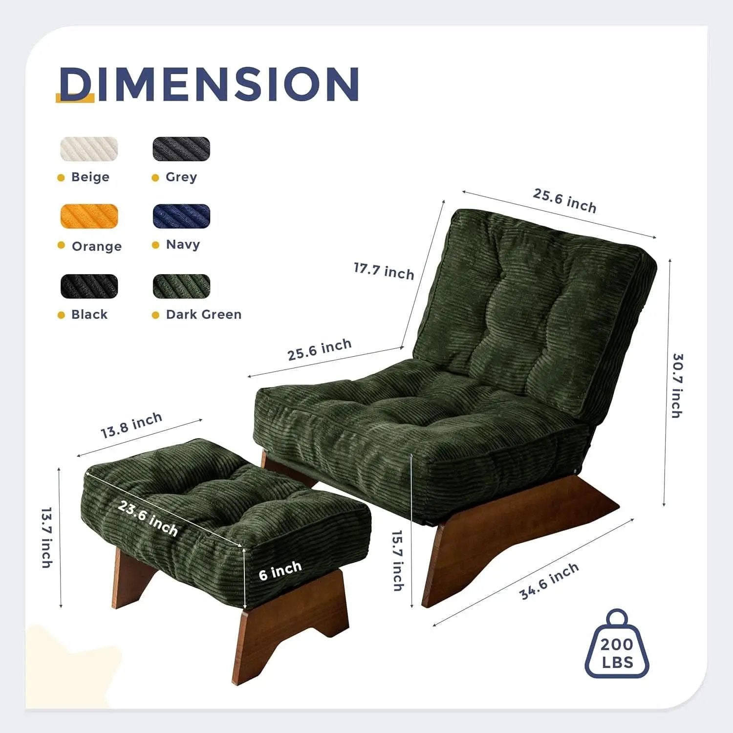 Green Adjustable Backrest Accent Chair With Ottoman from PriceLows™
