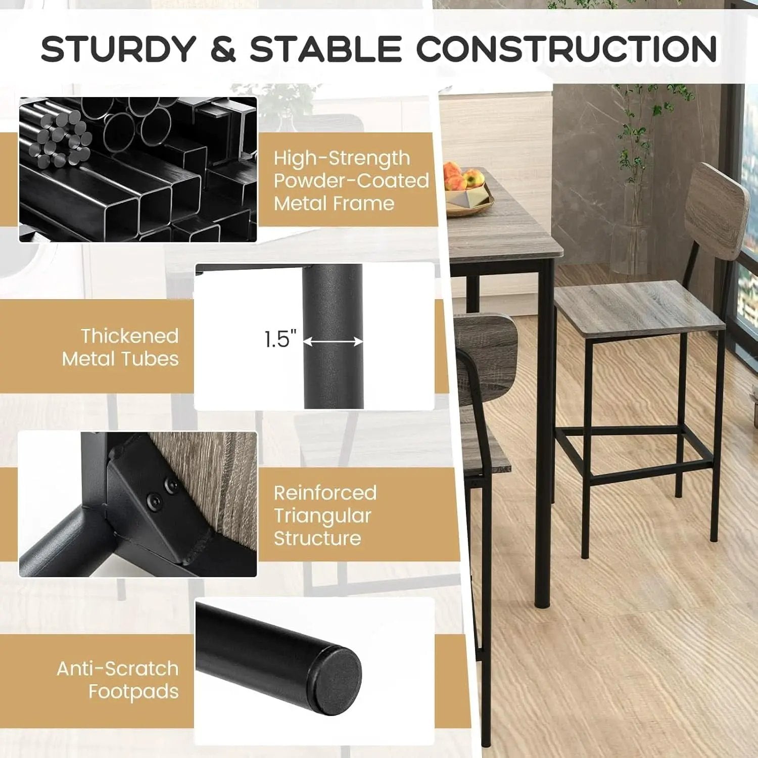 5 Piece Counter Height Dining Table Set Black Oak Stools from PriceLows™