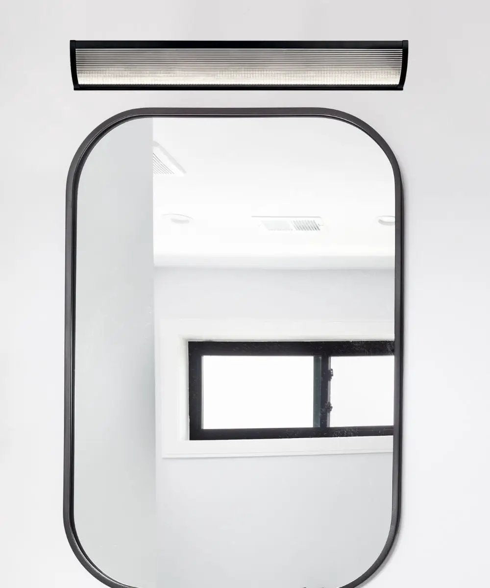 Vanity Light Fixture | 1 Light LED | Matte Black | Clear Ribbed Shade 34W