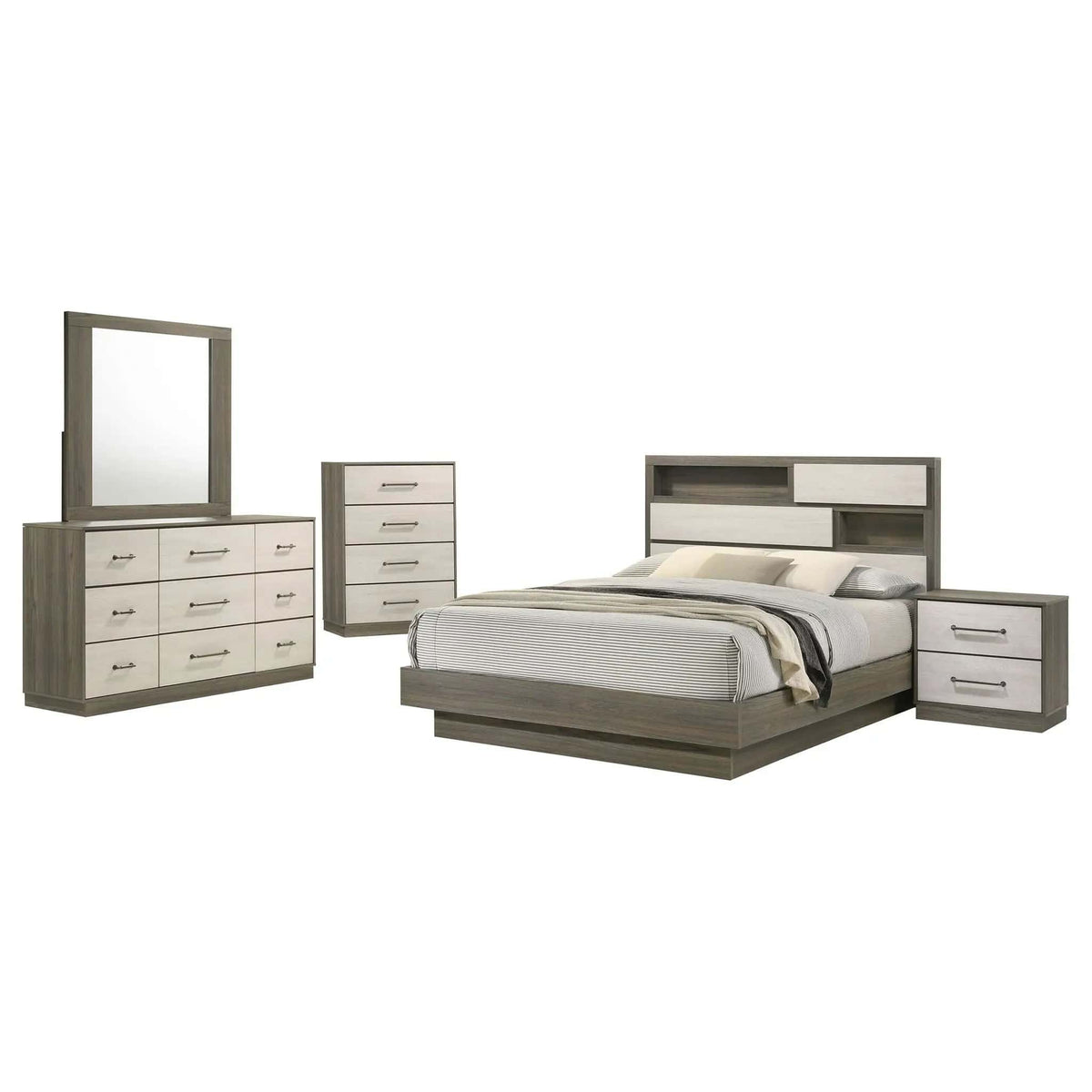 Fenwick 5-piece Queen Bedroom Set Grey | 5-Piece Set | Metal & Veneer | Oak