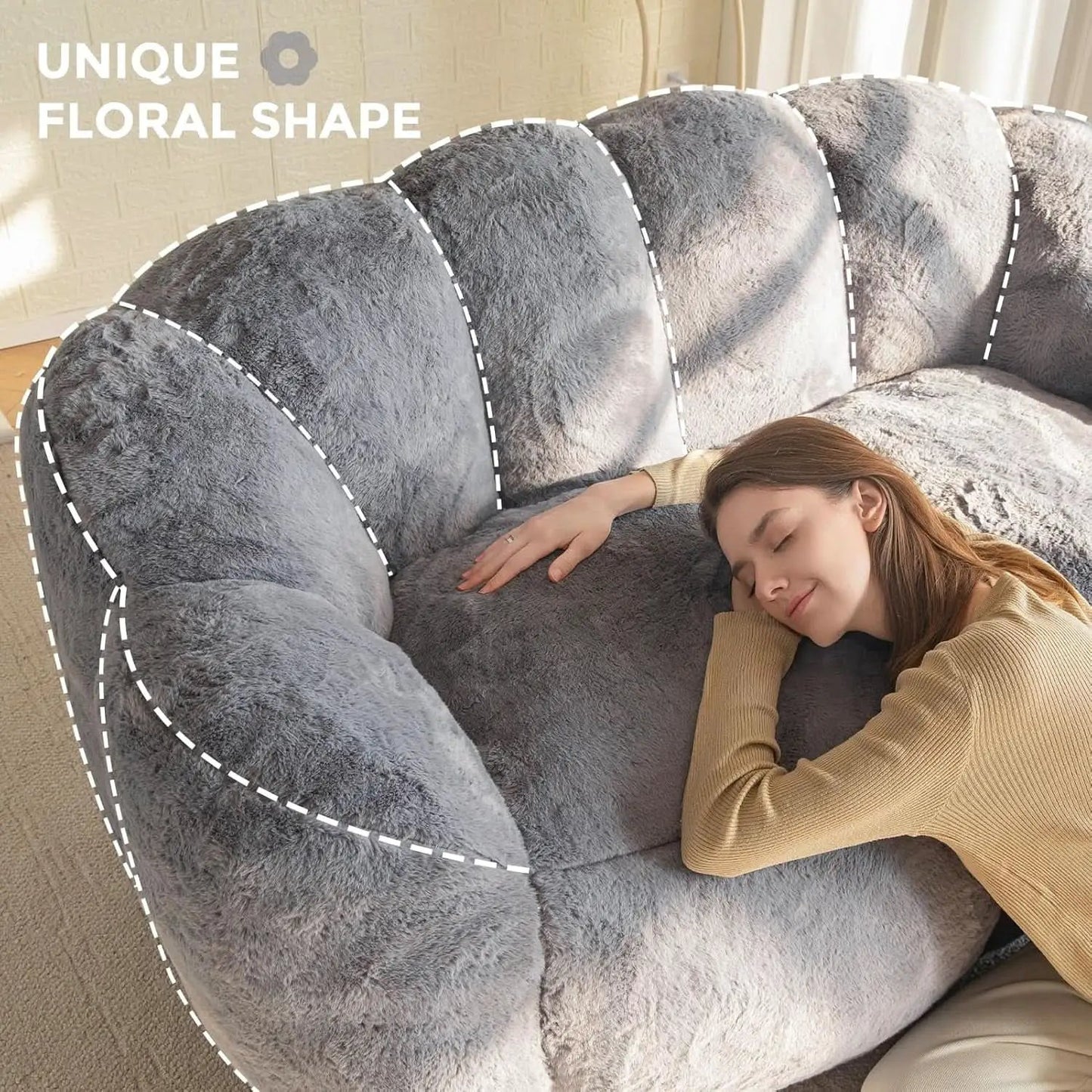 Dark Grey Floral Faux Fur Bean Bag Chair For Adults from PriceLows™
