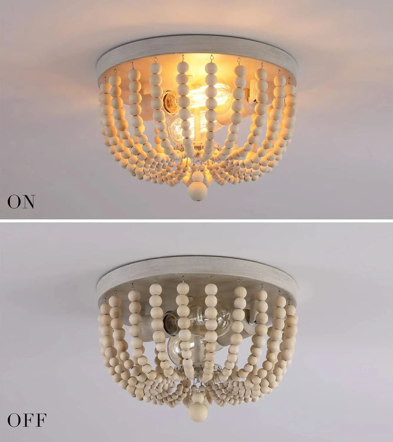 Boho Wood Beaded Flush Mount Chandelier Oak Finish 2 Lights from PriceLows™