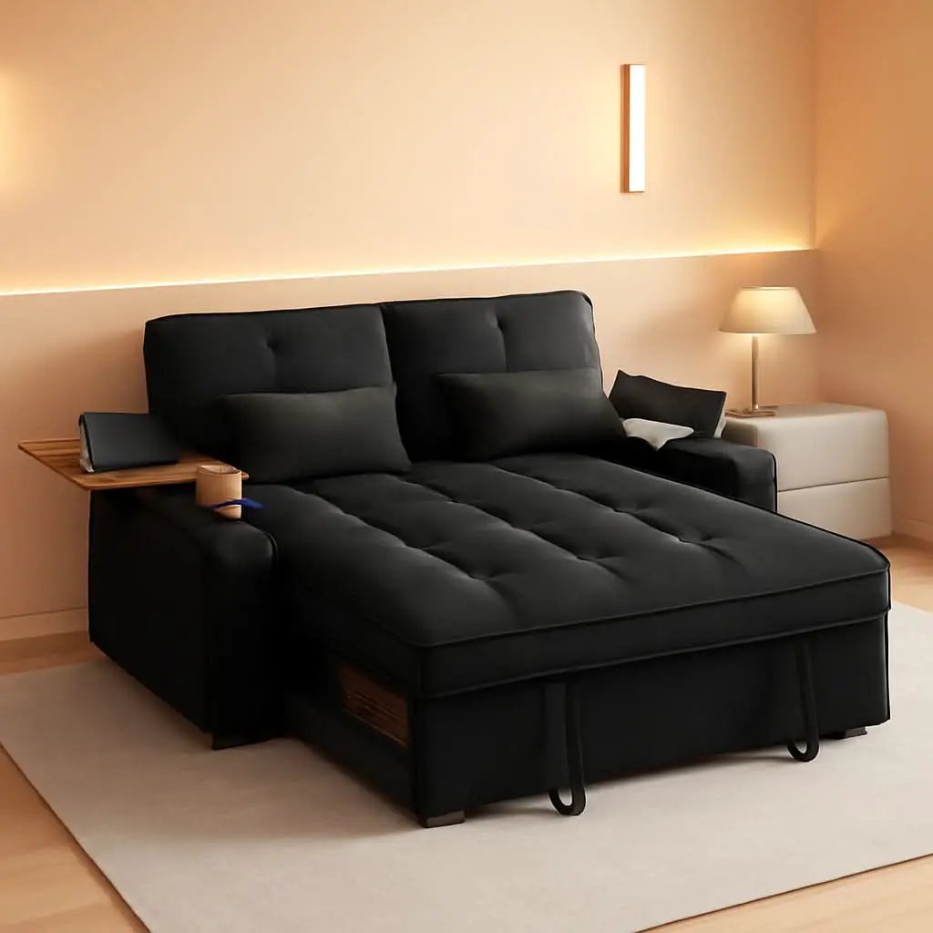 65Inches Transformable Sleeper Sofa Bed Black USBPort from PriceLows™