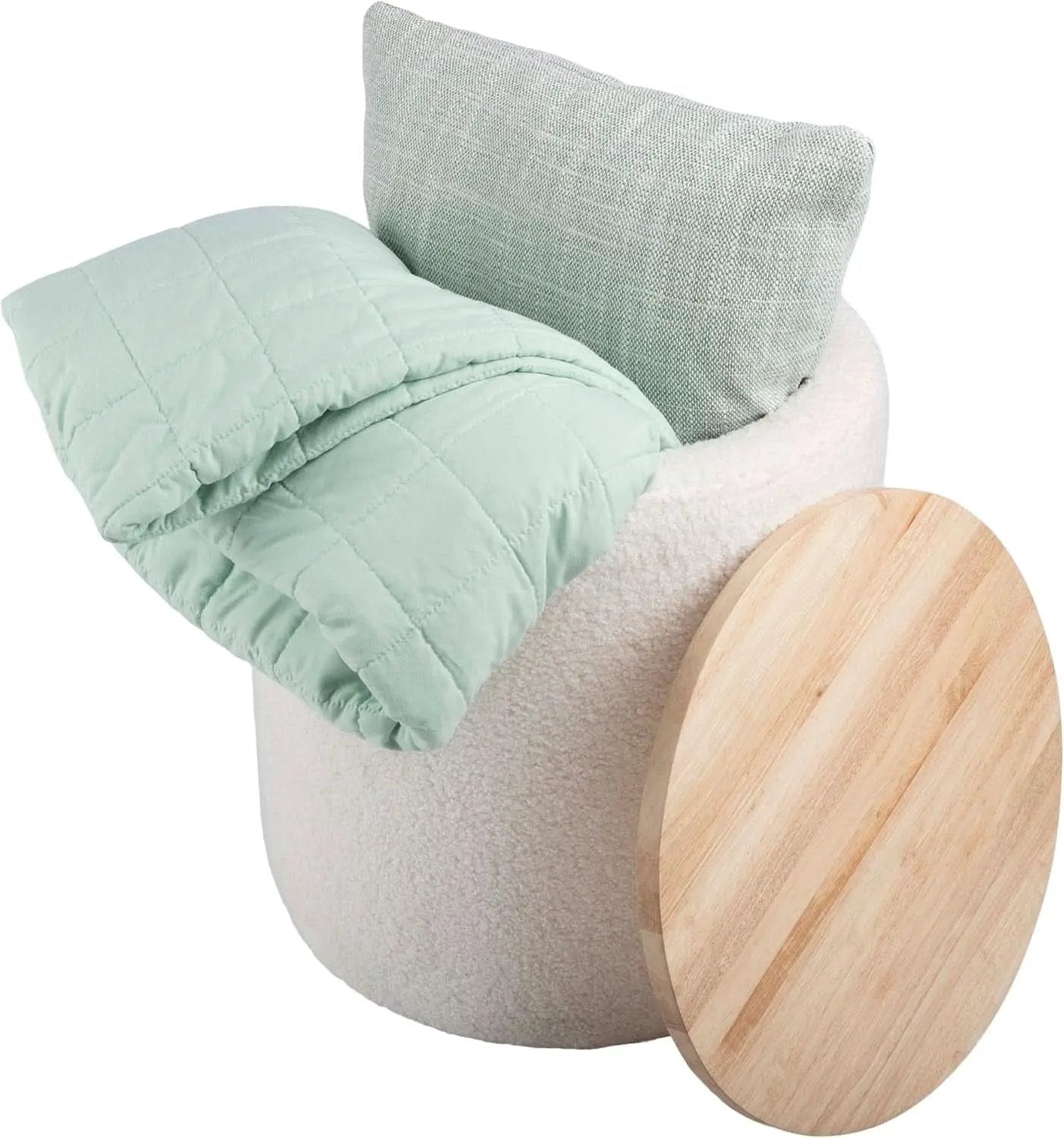 Cream Textured Storage Ottoman Removable Lid Walnut from PriceLows™