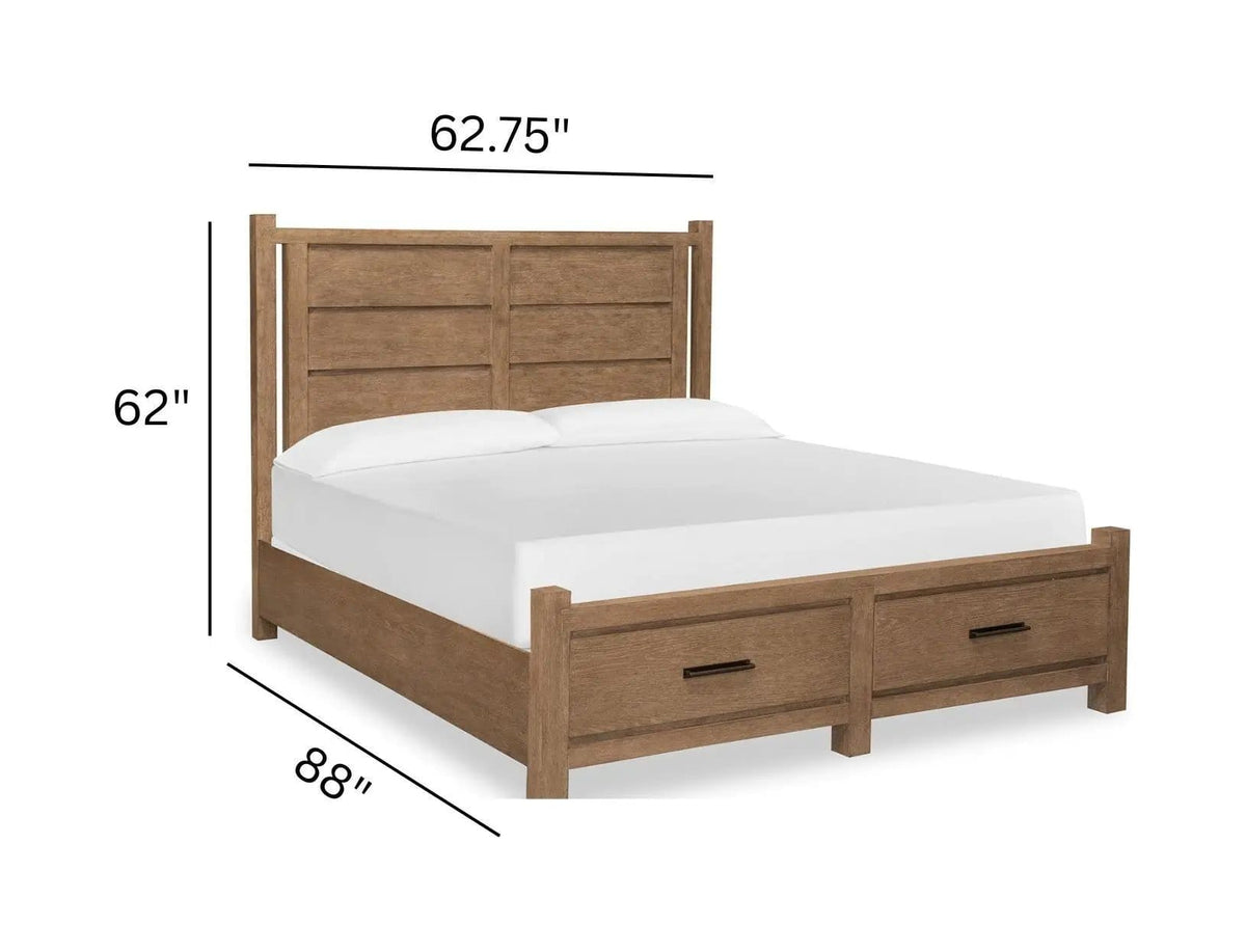 Plum Creek Panel Storage Bed | 6 Pieces | Oak Veneer & Fabric | Bedroom