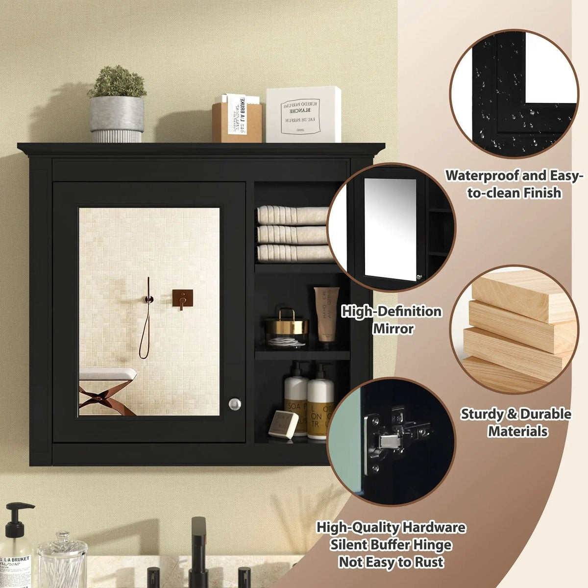 Modern Wall-Mounted Medicine Cabinet With Mirror | 2 Pieces | Iron & Mdf | Home