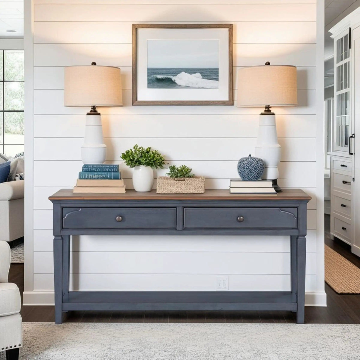 Sofa Table - | 60 x 15 x 30 in | Wood | Blue