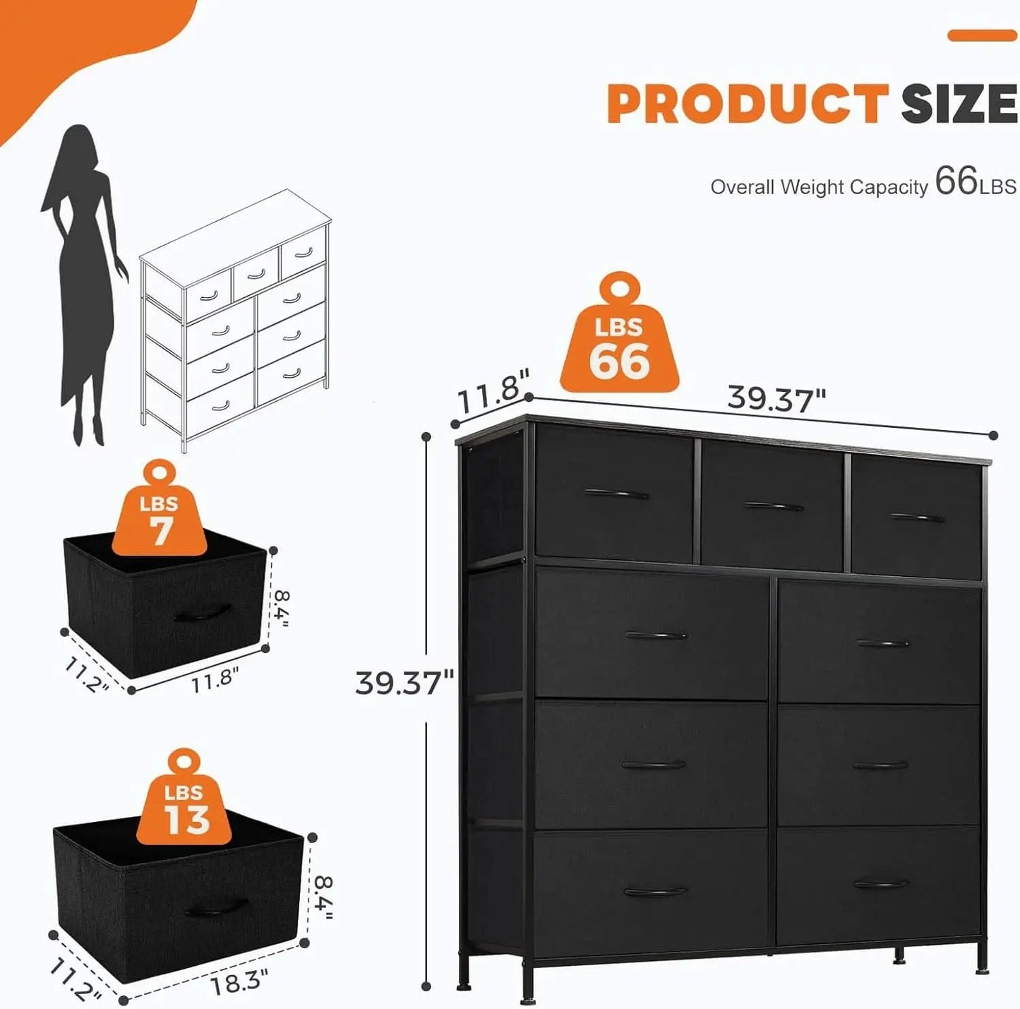 9 Drawer Black Dresser With Integrated Organization from PriceLows™