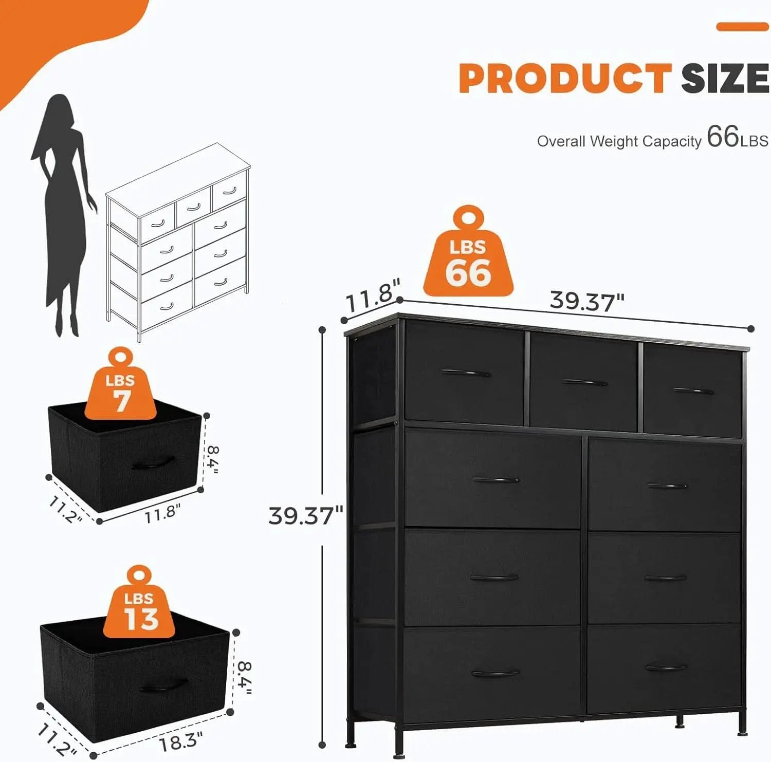 9 Drawer Black Dresser With Integrated Organization from PriceLows™